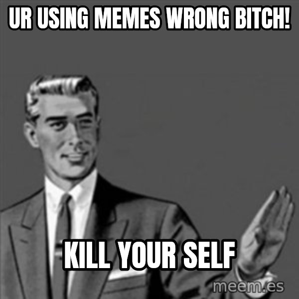 Correction Guy meme: ur using memes wrong bitch! / kill your self