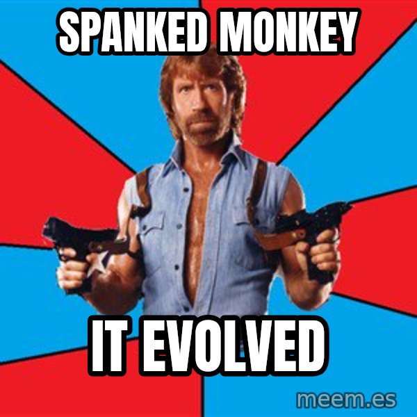 Chuck Norris  meme: spanked monkey / it evolved