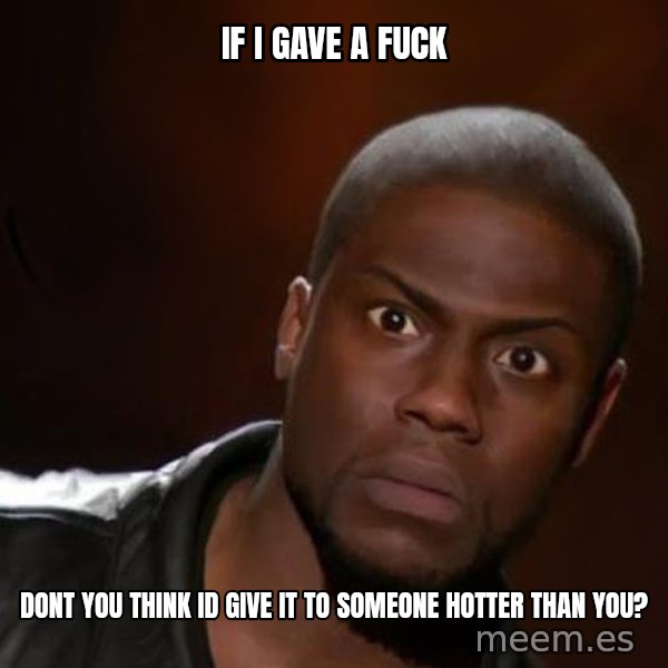kevin hart nigga meme: if i gave a fuck / dont you think id give it to someone hotter than you?
