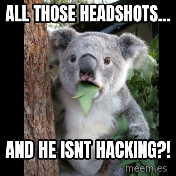 Koala can't believe it meme: All those headshots... / and he isnt hacking?!