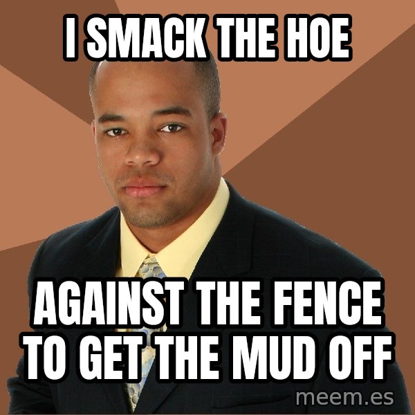 Successful Black Man meme: i smack the hoe / against the fence to get the mud off