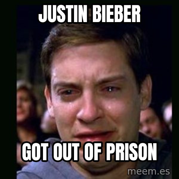 crying peter parker meme: Justin Bieber / got out of prison