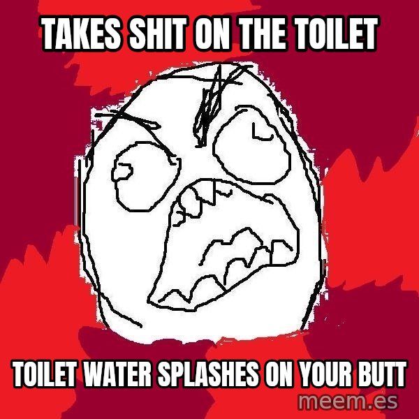 Rage FU meme: Takes shit on the toilet / toilet water splashes on your butt