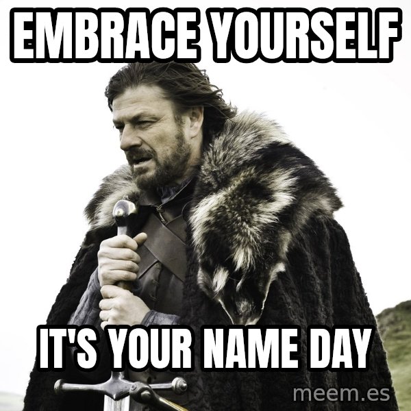 Sean Bean Game Of Thrones meme: embrace yourself / it's your name day