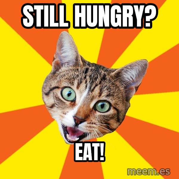 Bad Advice Cat meme: STILL HUNGRY? / EAT!
