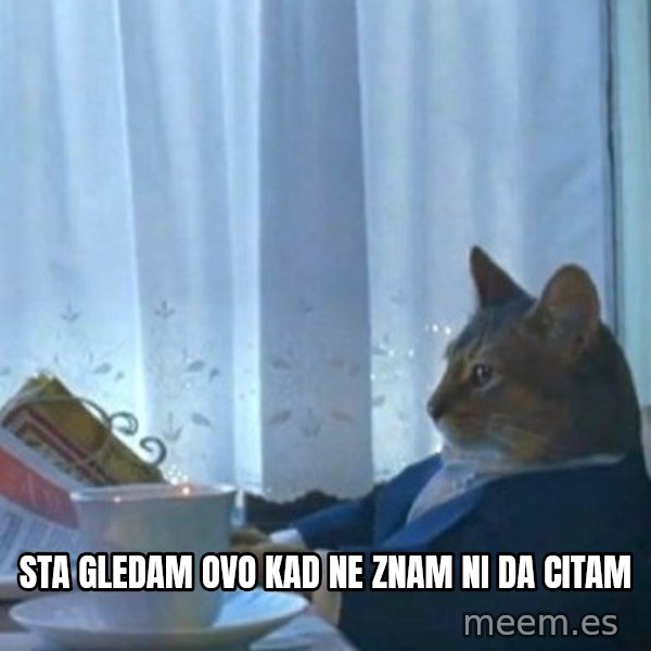 newspaper cat realization meme: Sta gledam ovo kad ne znam ni da citam