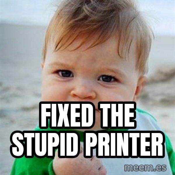Victory Baby meme: fixed the stupid printer