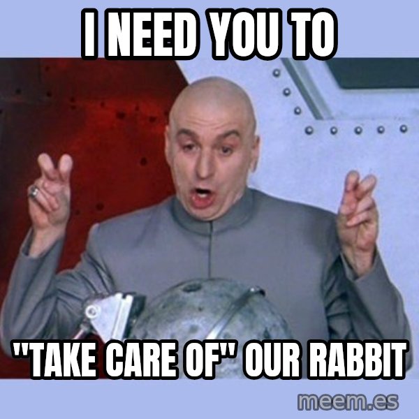 Dr Evil meme meme: I need you to / "take care of" our rabbit