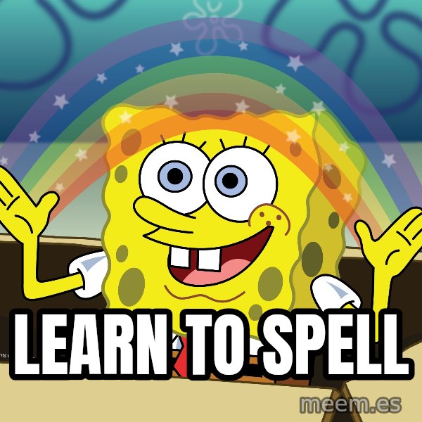 spongebob rainbow meme: learn to spell