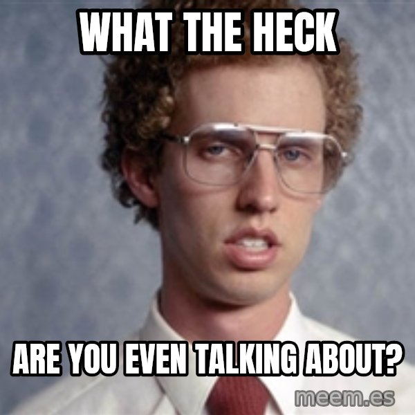 Napoleon Dynamite meme: What the Heck / are you even talking about?