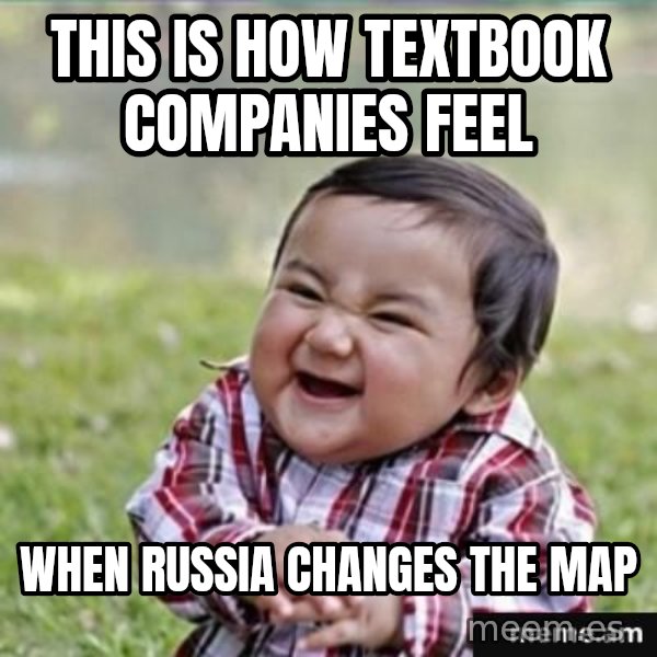 evil plan kid meme: This is how textbook companies feel / when russia changes the map