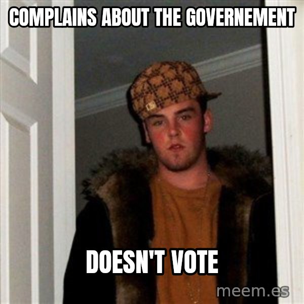 Scumbag Steve meme: Complains about the governement / Doesn't vote