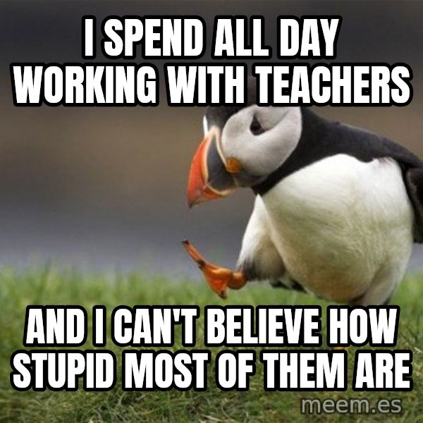 Unpopular Opinion Puffin meme: I spend all day working with teachers / and i can't believe how stupid most of them are