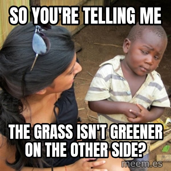 So You're Telling me meme: So you're telling me / the grass isn't gReener on the other side?