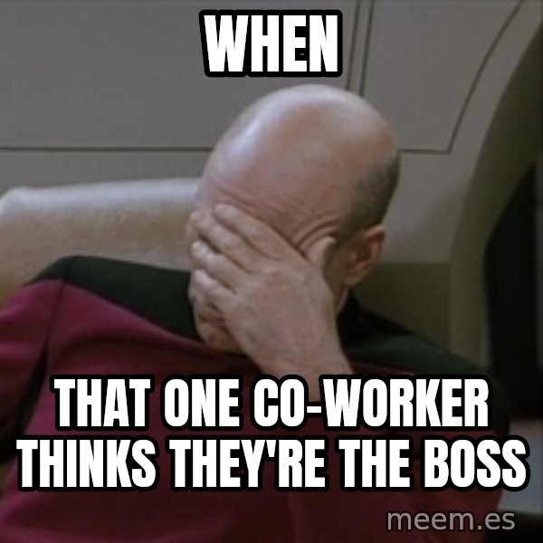 Picardfacepalm meme: when / that one co-worker thinks they're the boss