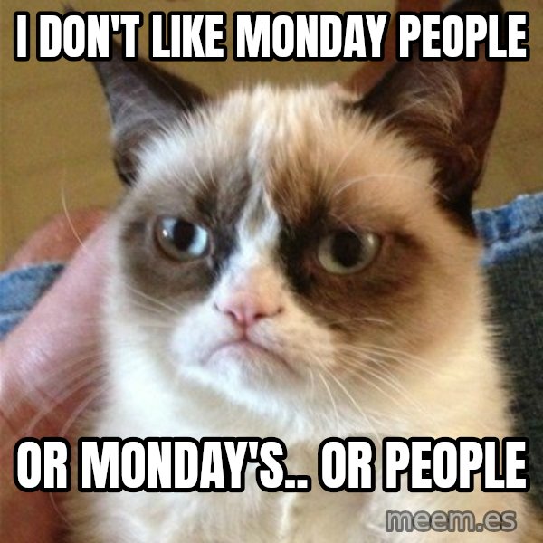 Grumpy Cat  meme: I don't like monday people / or monday's.. or people