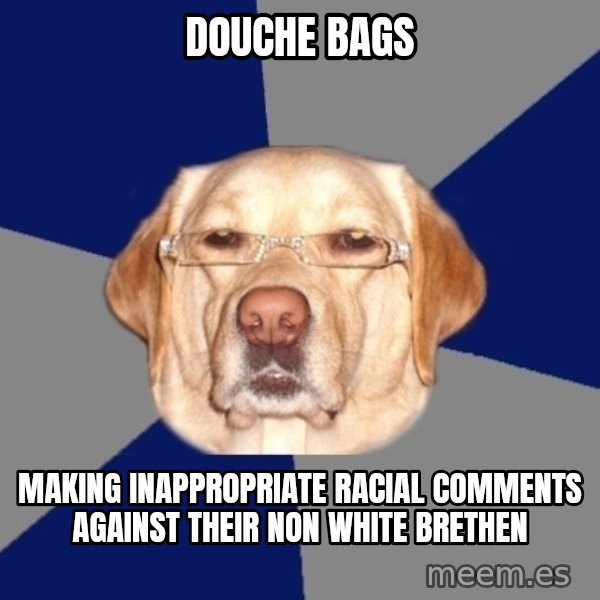 Racist Dawg meme: douche bags / making inappropriate racial comments against their non white brethen