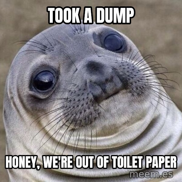Awkward Seal meme: TOOK A DUMP / Honey, we're out of toilet paper