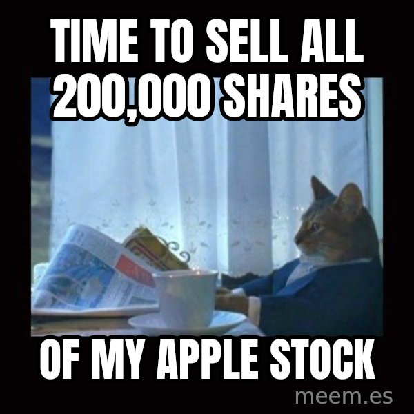 i should buy a boat cat meme: time to sell all 200,000 shares / of my apple stock