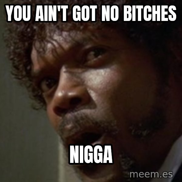 Angry Samuel L Jackson meme: You ain't got no bitches / NIGGA