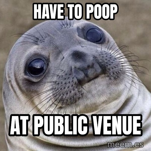 Awkward Seal meme: have to poop / at public venue