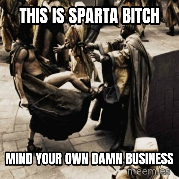 sparta kick meme: THIS IS SPARTA BITCH / mind your own damn business