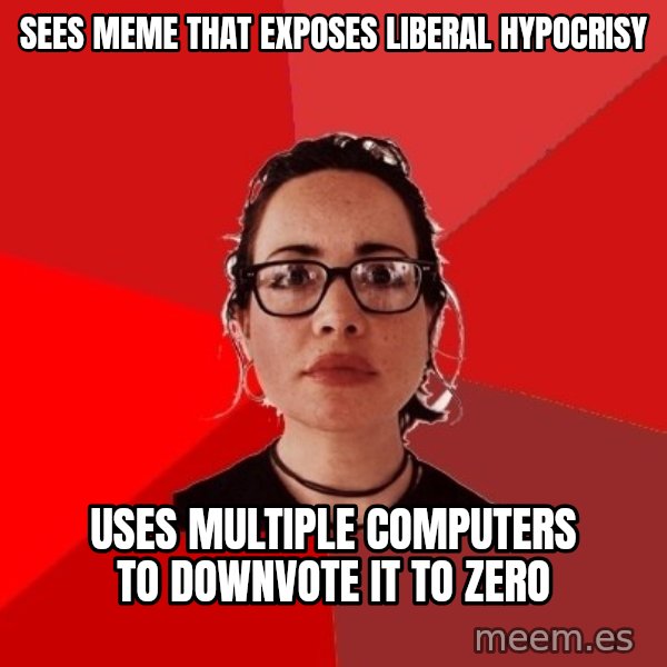 Liberal Douche Garofalo meme: sees meme that exposes liberal hypocrisy / uses multiple computers to downvote it to zero