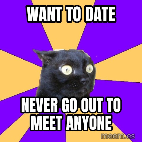 Anxiety Cat meme: want to date / never go out to meet anyone