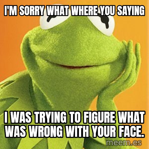 Kermit the frog meme: I'm sorry what where you saying / I was trying to figure what was wrong with your face.
