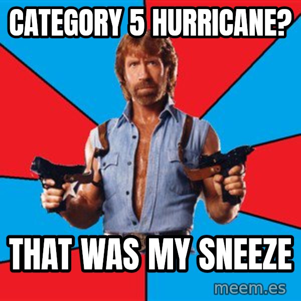 Chuck Norris  meme: category 5 hurricane? / that was my sneeze