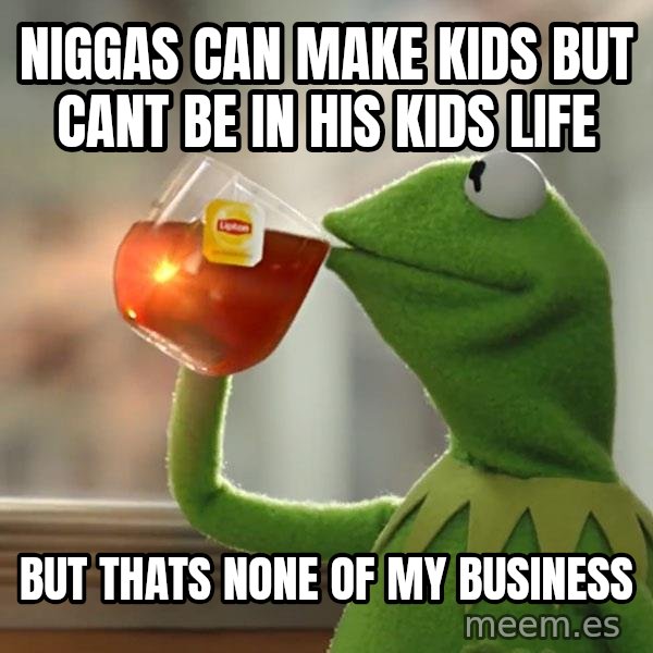 Kermit The Frog Drinking Tea meme: Niggas can make kids but cant be in his kids life / but thats none of my business