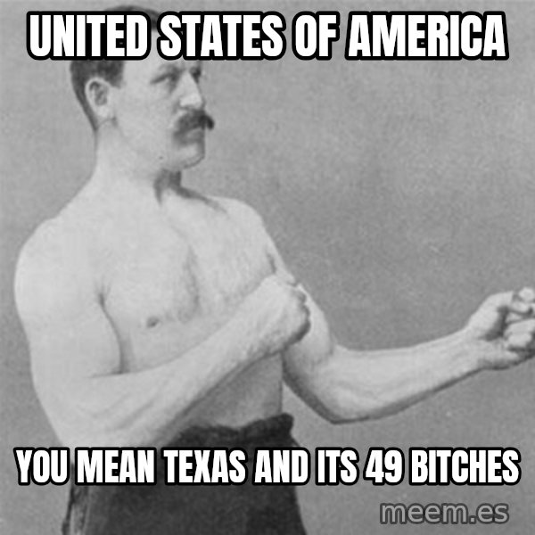overly manlyman meme: United States of America / you mean Texas and its 49 bitches