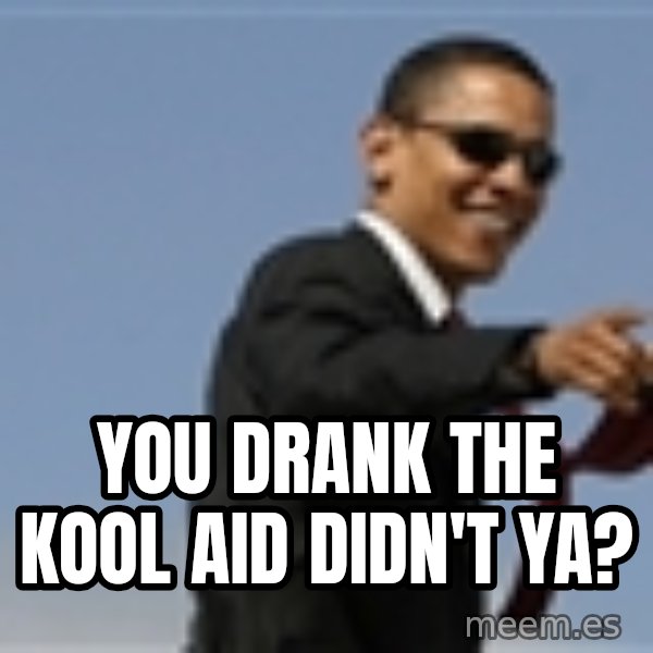 Obama meme: YOU DRANK THE KOOL AID DIDN'T YA?