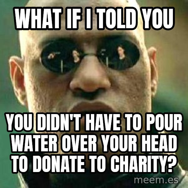 What If I Told You meme: What if I told you / You didn't have to pour water over your head to donate to charity?