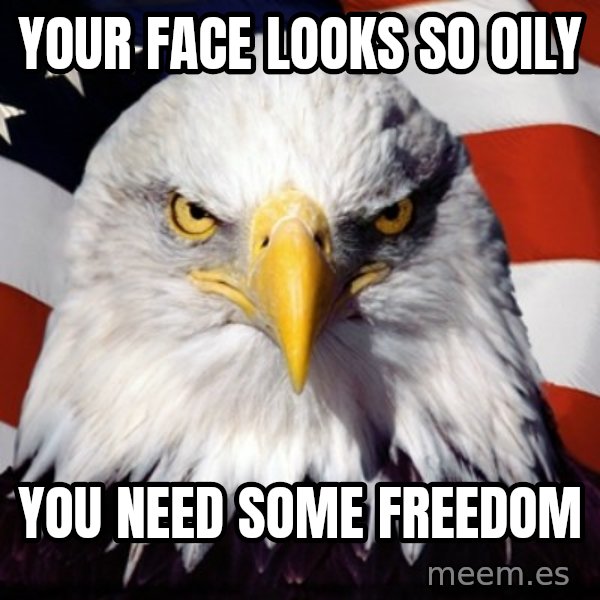 Freedom Eagle  meme: your face looks so oily / you need some freedom