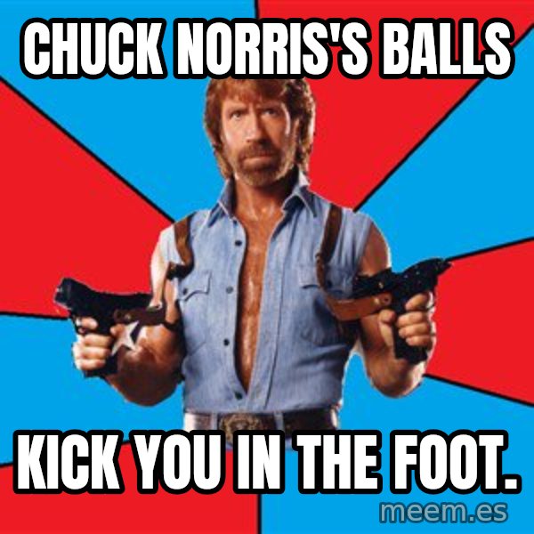 Chuck Norris  meme: chuck norris's balls / kick you in the foot.