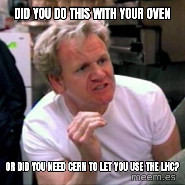 Gordon Ramsay meme: did you do this with your oven / or did you need cern to let you use the lhc?