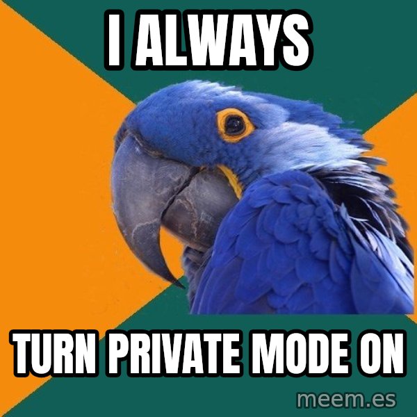 Paranoid Parrot meme: I always / turn private mode on