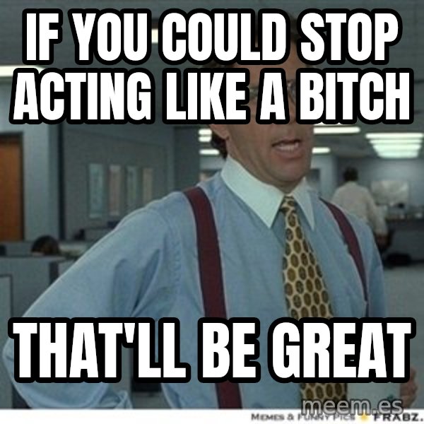 That would be great meme: IF YOU COULD STOP ACTING LIKE A BITCH / THAT'LL BE GREAT