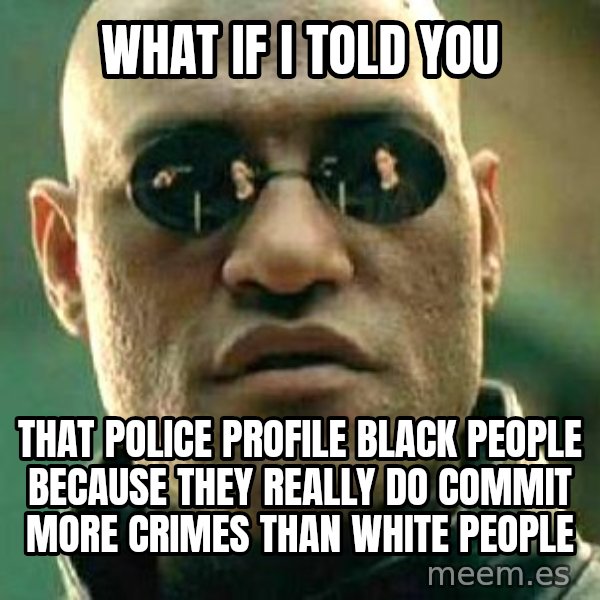 What if I told you / Matrix Morpheus meme: WHat if I told you / that police profile black people because they really do commit more crimes than white people