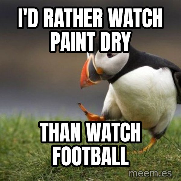 Unpopular Opinion Puffin meme: I'd rather watch paint dry / than watch football