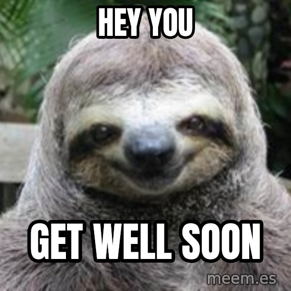 Sexual Sloth meme: HEY YOU / GET WELL SOON