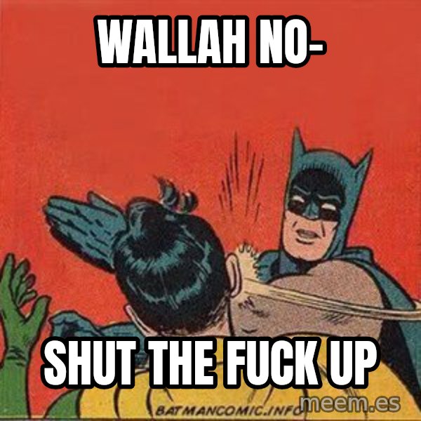 batman slap robin meme: Wallah no- / Shut the fuck up