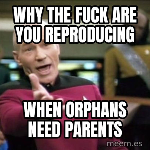 Why the fuck meme: Why the fuck are you reproducing / When Orphans need parents