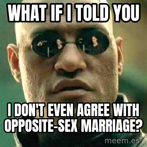 What if I told you / Matrix Morpheus meme: what if i told you / i don't even agree with opposite-sex marriage?