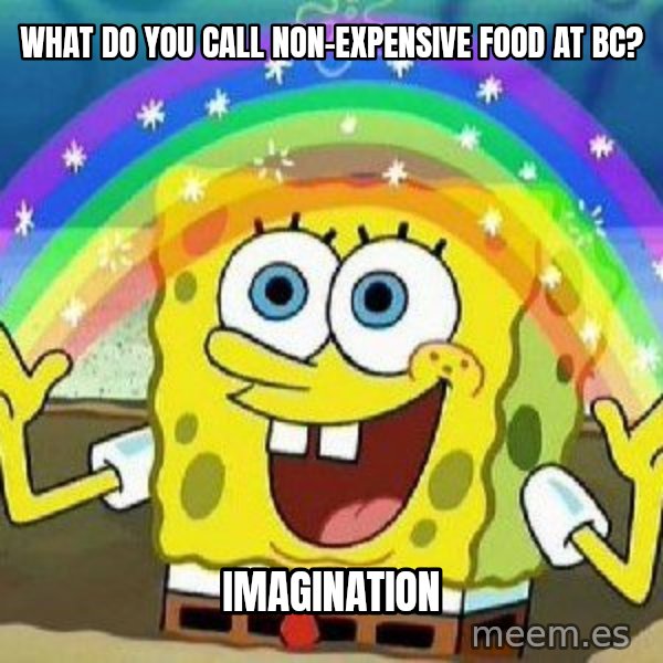 Imagination meme: What do you call non-expensive food at BC? / IMAGINATION