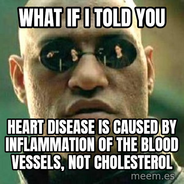 What if I told you / Matrix Morpheus meme: What if I told you / Heart disease is caused by inflammation of the blood vessels, not cholesterol