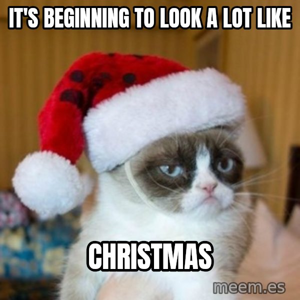 Grumpy Cat Santa Hat meme: It's beginning to look a lot like / CHRISTMAS