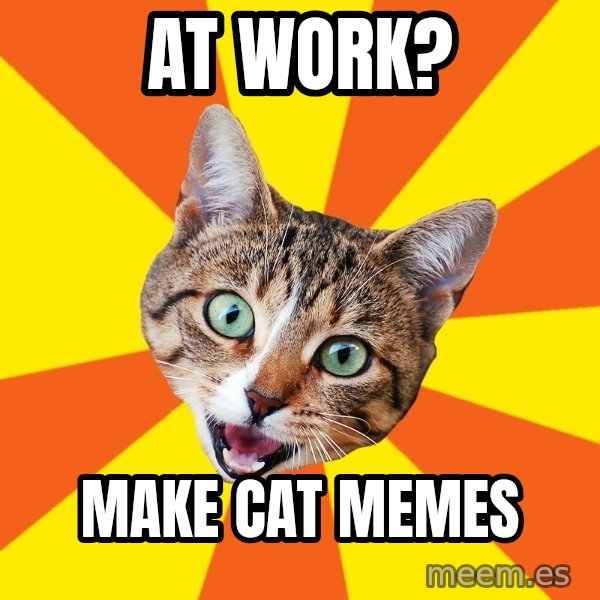 Bad Advice Cat meme: At work? / Make cat memes