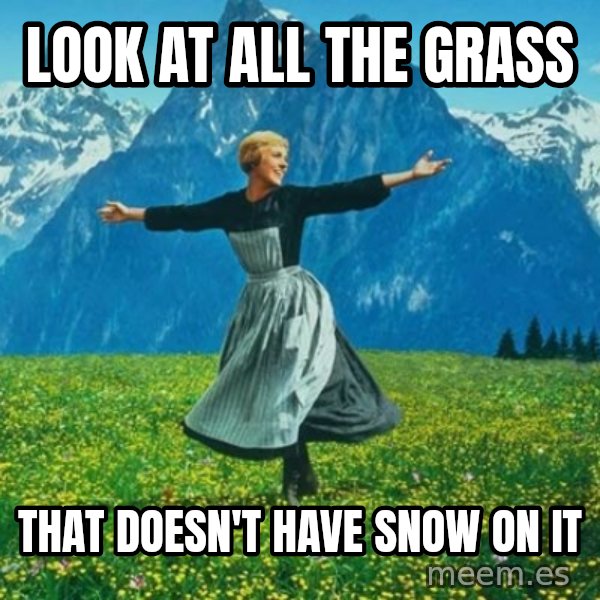 Look at All the Fucks I Give meme: Look at all the grass / That doesn't have snow on it
